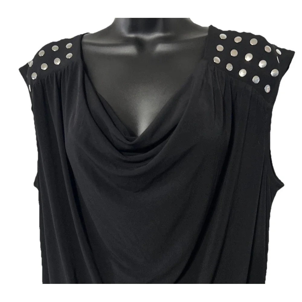 Michael Kors Black Cowl Neck Blouse Silver Tone Studded Sleeveless Top